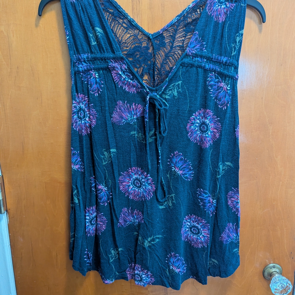 Maurices Dark Floral Lace-Back Blouse